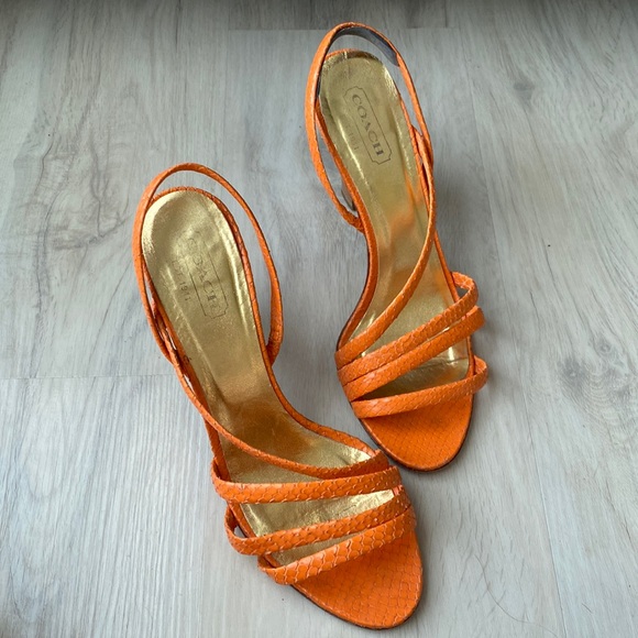 Coach Beatriz Printed Python Orange Heels - Picture 1 of 7